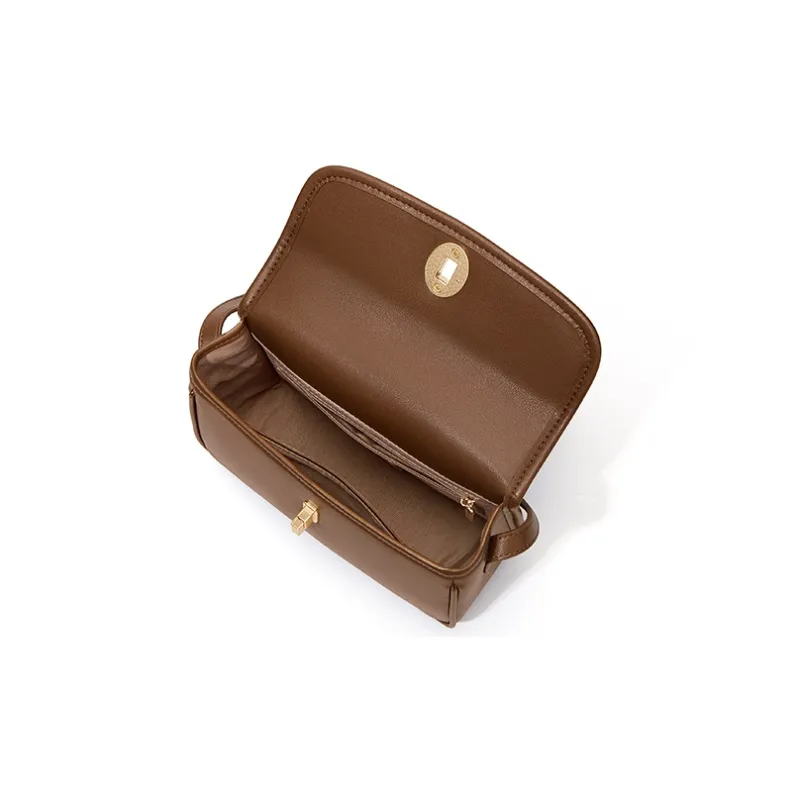 CinvaiKrose Cow Leather With Synthetic Leather Tofu Bag Shoulder Bag Small Size Women's Caramel-4