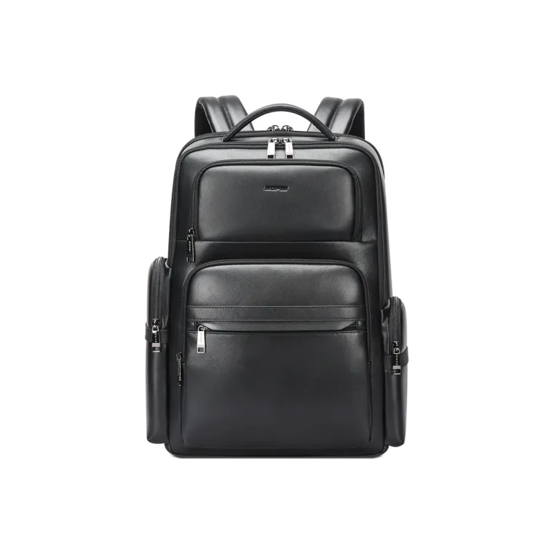 BOPAI Top Grain Cow Leather Laptop Backpack Large Size Men's Black-1
