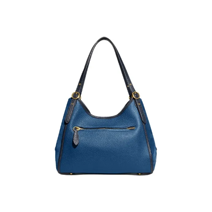 COACH Lori Soft Grained Leather And Suede Shoulder Bag Handbag Shoulder Bag Medium Size Women's Navy Blue-2
