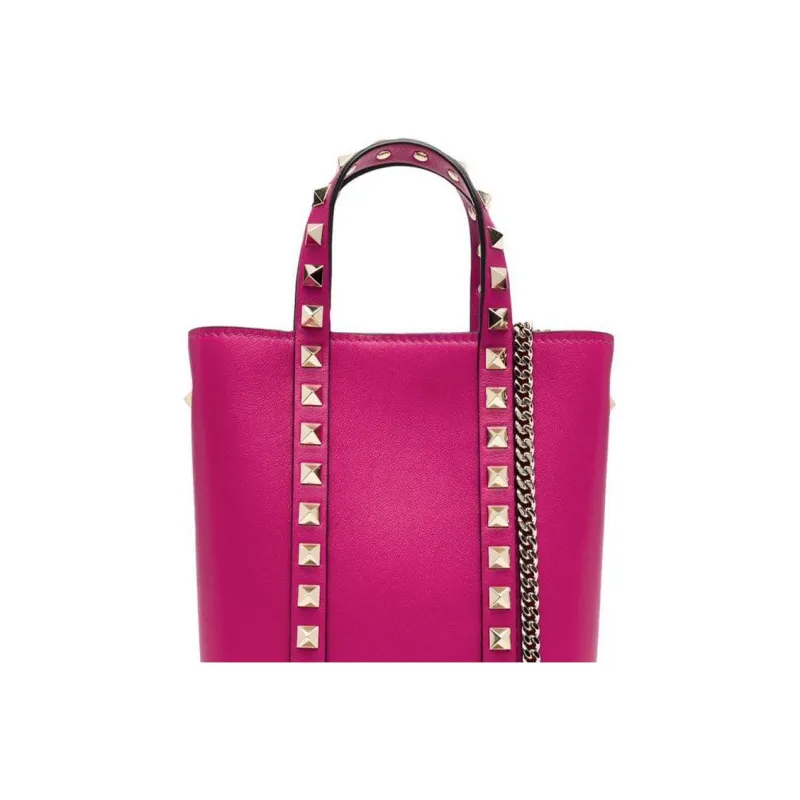 Valentino Rockstud Grained Leather Tote Bag Shopping Bag Shoulder Bag Crossbody Bag Handbag Mini Women's Pink-2