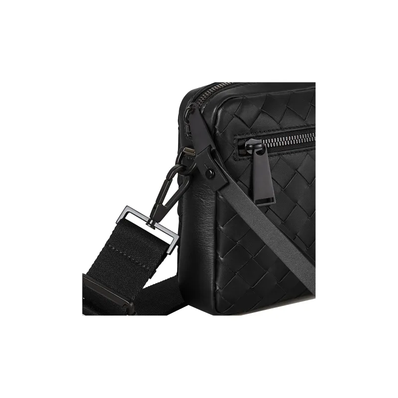 Bottega Veneta Leather Messenger Bag Crossbody Bag Shoulder Bag Men's Black-4