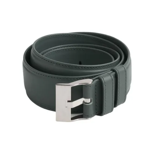Bottega Veneta Solid Color Design Smooth Buckle Leather Belts Men's Green Width 3.5cm