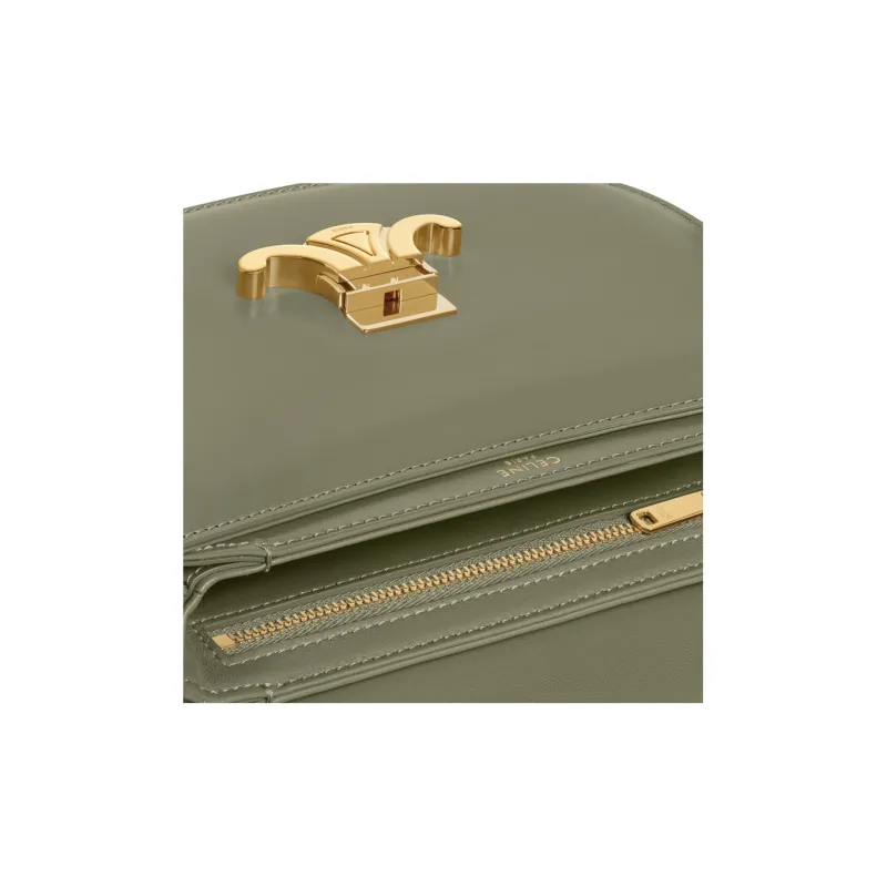 CELINE BesaceTriomphe Cow Leather Crossbody Bag, Shoulder Bag Women's Soft Khaki-4