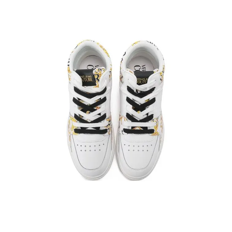 VERSACE JEANS Breathable Mid Top Skateboard Shoes Men's White Gold-3