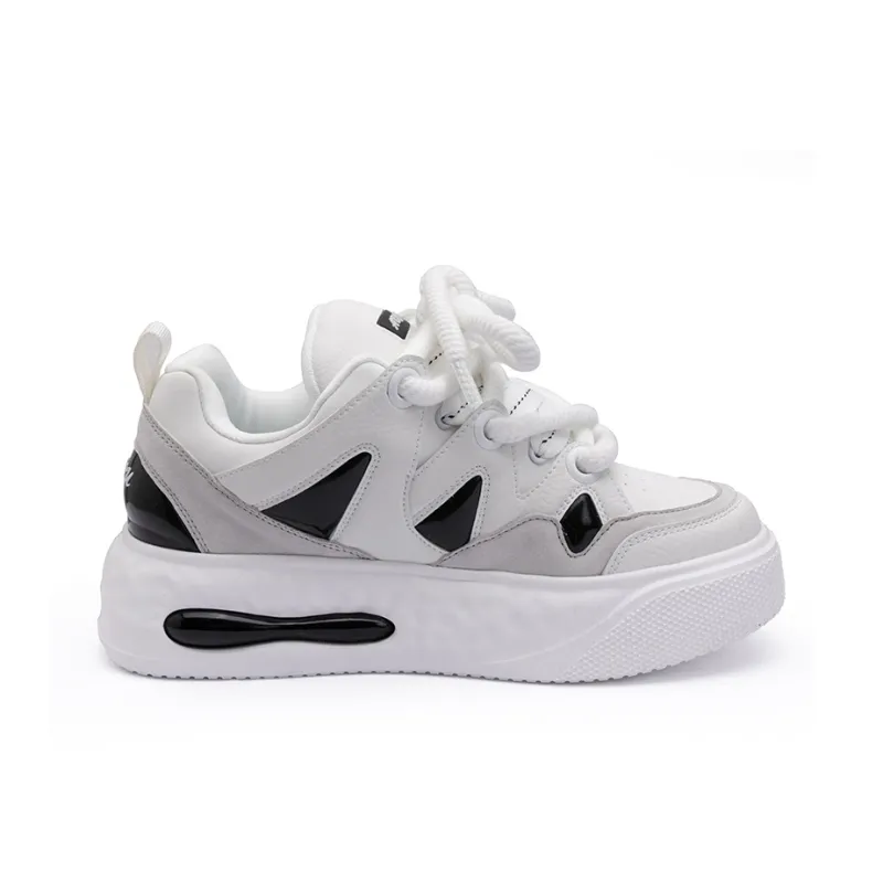 ABCIU Anti Slip And Wear Resistant Height Increasing Low Top Skateboard Shoes Unisex White Black-2