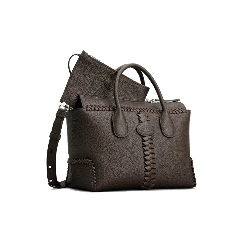 TOD'S DI Grained Leather Tote Bag Shopping Bag Handbag Small Size Women's Brown-1
