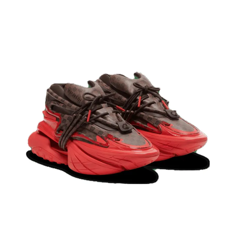 BALMAIN Unicorn Low 'Monogram - Brown Red'-1