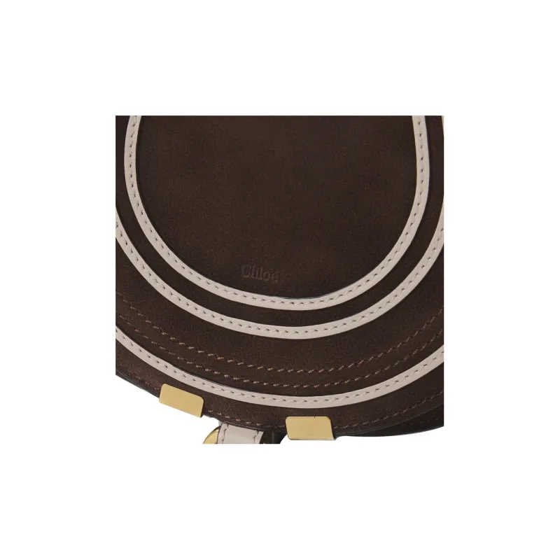 Chloe Marcie Suede Patchwork Calfskin Saddle Bag Shoulder Bag Crossbody Bag Small Size Women's Brown/Gray-4
