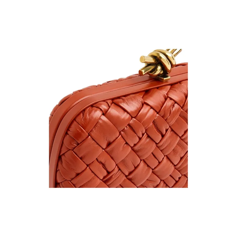 Bottega Veneta KNOT Cow Leather Evening Clutch Bag Women's Orange Red-5