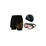 Black gold + large frame swimming goggles + swimming cap