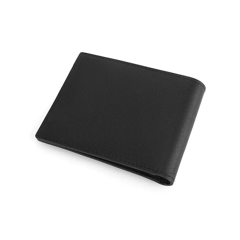 BABAMA Cow Leather With Fabric Wallet Coin Purse Unisex Black-3