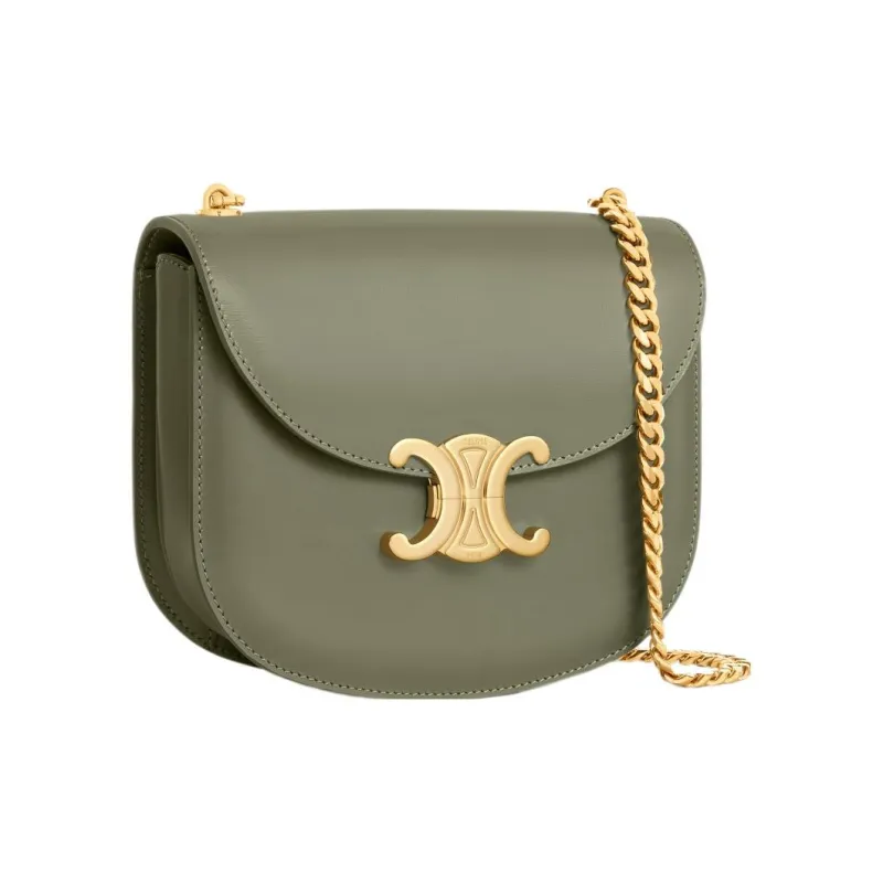 CELINE BesaceTriomphe Cow Leather Crossbody Bag, Shoulder Bag Women's Soft Khaki-1