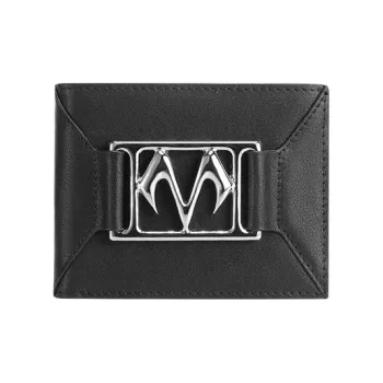 BABAMA Cow Leather With Fabric Wallet Coin Purse Unisex Black