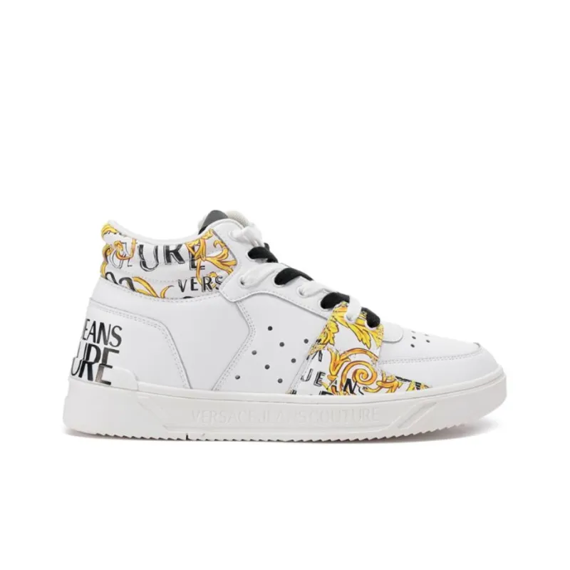 VERSACE JEANS Breathable Mid Top Skateboard Shoes Men's White Gold-1