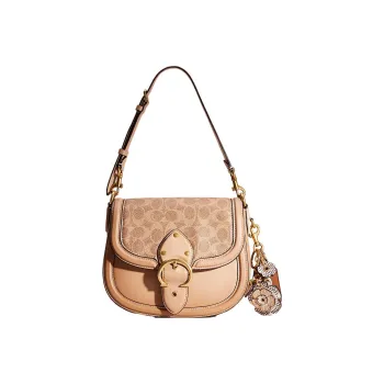 COACH Beat Glove Tanning Saddle Bag Handbag Shoulder Bag Medium Size Women's Taupe