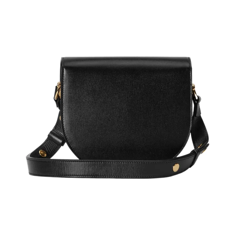 GUCCI Horsebit 1955 Leather Saddle Bag Flap Bag Shoulder Bag Mini Unisex Black-2
