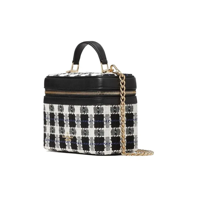 Kate Spade Flannel With Leather Box Bag, Handbag, Shoulder Bag, Crossbody Bag Women's Black White-1