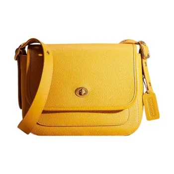 COACH Rambler Pebbled Leather Shoulder Bag Crossbody Bag Small Size Women's Yellow