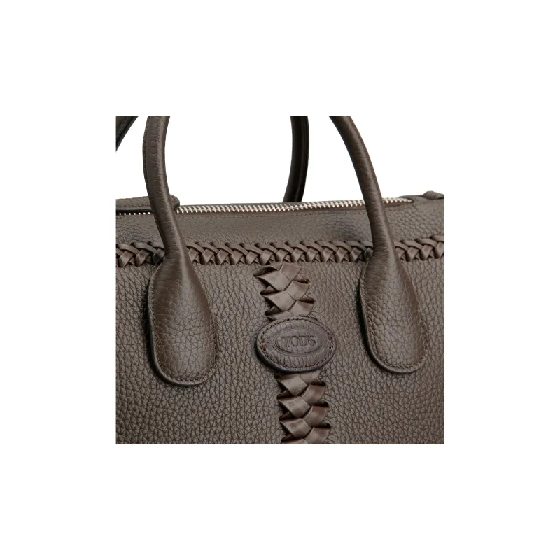 TOD'S DI Grained Leather Tote Bag Shopping Bag Handbag Small Size Women's Brown-4