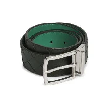 Bottega Veneta Intrecciato Pin Buckle, Double Sided Leather Belts Men's Black Width 3.5CM