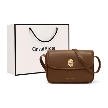 CinvaiKrose Cow Leather With Synthetic Leather Tofu Bag Shoulder Bag Small Size Women's Caramel