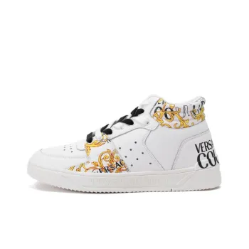 VERSACE JEANS Breathable Mid Top Skateboard Shoes Men's White Gold