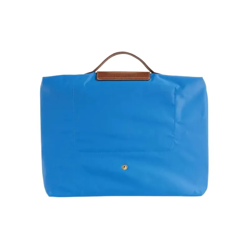 LONGCHAMP Le Pliage Green Fabric Cow Leather Patchwork Briefcases Handbags Medium Size Unisex Cobalt Blue Bag-2