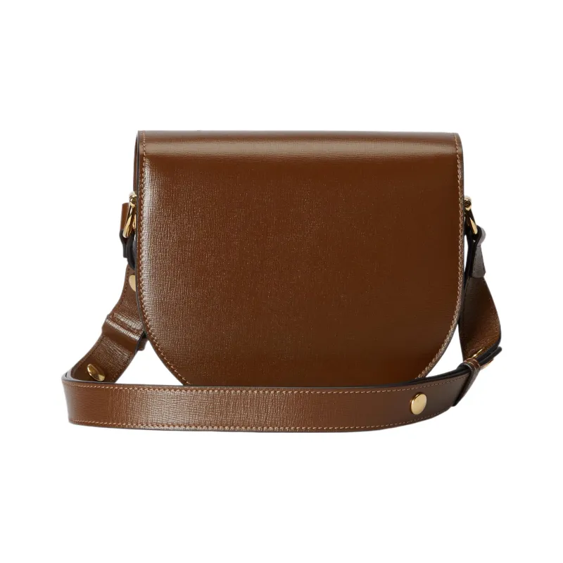 GUCCI Horsebit 1955 Leather Saddle Bag Flap Bag Shoulder Bag Mini Unisex Brown-2
