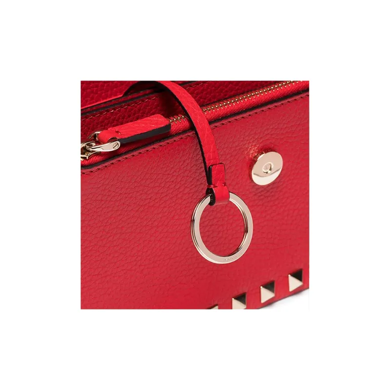Valentino Rockstud Grained Calfskin Messenger Bag Shoulder Bag Crossbody Bag Clutches Women's Red-4