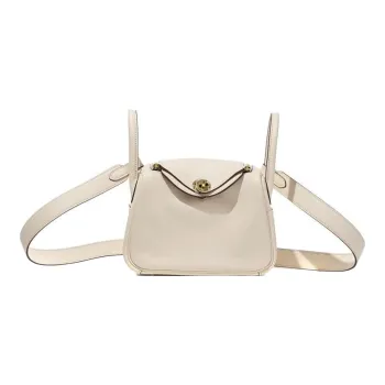 HERMES Lindy Swift Leather Handbag, Shoulder Bag, Crossbody Bag Mini Women's Light Gray/Rain Cloud Gray