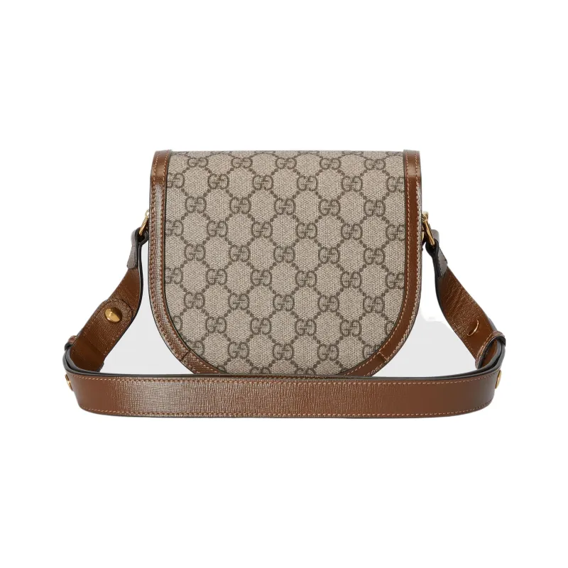 GUCCI Horsebit 1955 Canvas With Leather Trim Canvas Bag, Saddle Bag, Flap Bag Shoulder Bag Mini Unisex Brown-3