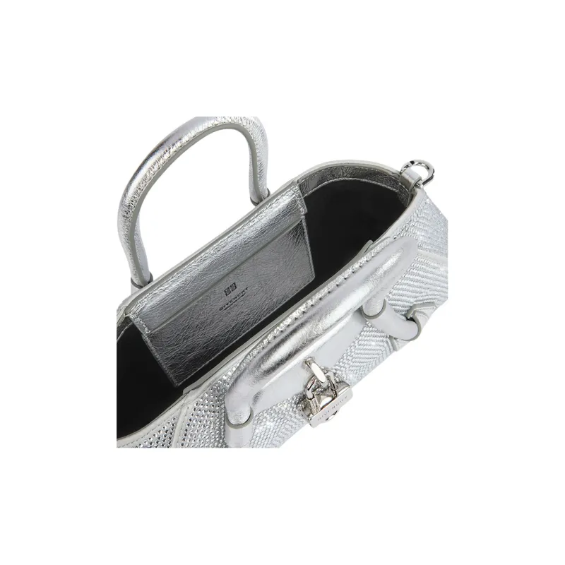 GIVENCHY Antigona Silk With Calfskin Shoulder Bag, Crossbody Bag, Handbag Mini Women's Silver Gray-4