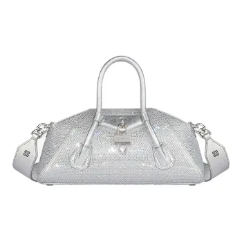 GIVENCHY Antigona Silk With Calfskin Shoulder Bag Crossbody Bag Handbag Mini Women's Silver Gray