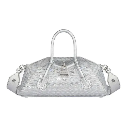 GIVENCHY Antigona Silk With Calfskin Shoulder Bag, Crossbody Bag, Handbag Mini Women's Silver Gray