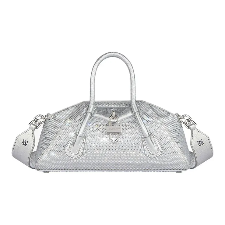 GIVENCHY Antigona Silk With Calfskin Shoulder Bag, Crossbody Bag, Handbag Mini Women's Silver Gray-0