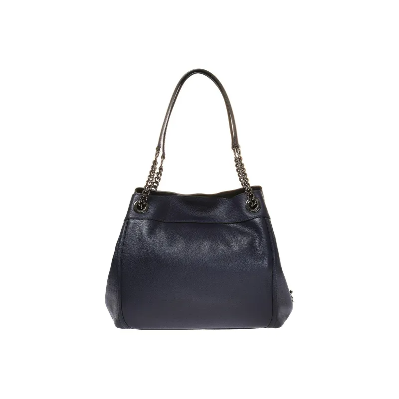 COACH Edie Pebbled Leather Tote Bag Shopping Bag Handbag Shoulder Bag Women's Dark Blue-2