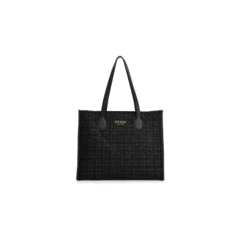 GUESS Tweed Tote Bag Shopping Bag Handbag Large Size Women's Black