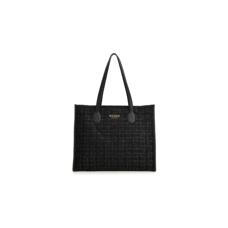 GUESS Tweed Tote Bag Shopping Bag Handbag Large Size Women's Black-0
