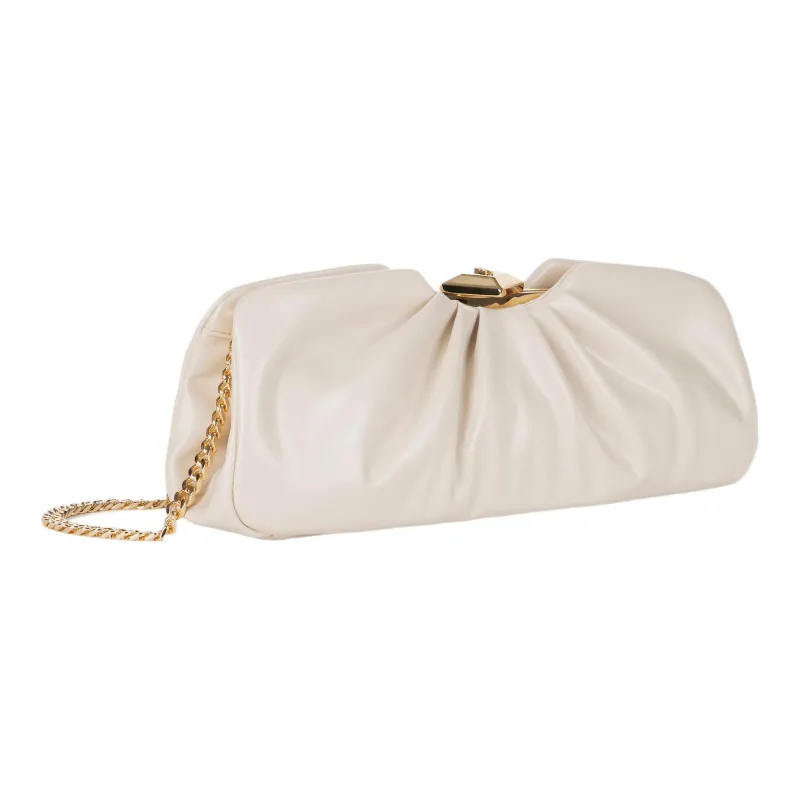 Elisabetta Franchi Synthetic Leather Clutch Large Size Women's Oat-1