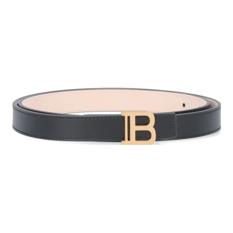 BALMAIN Metal Plate Buckle Leather Belts Women's Black-0