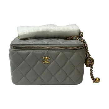 CHANEL Sheepskin Clutch, Long Box Bag, Shoulder Bag, Crossbody Bag Women's Dark Gray