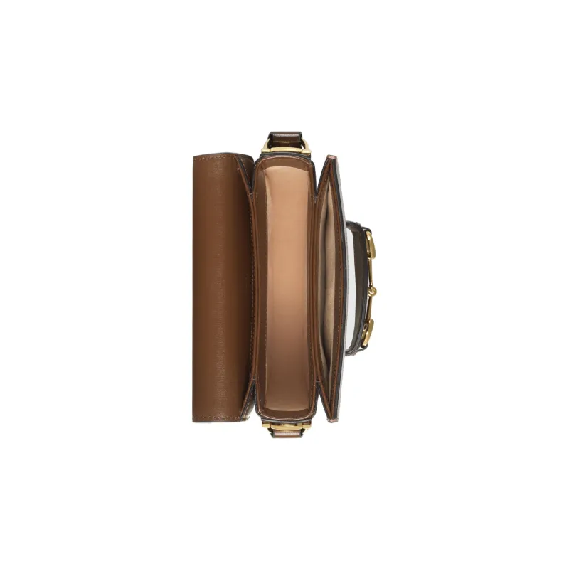 GUCCI Horsebit 1955 Canvas With Leather Trim Canvas Bag, Saddle Bag, Flap Bag Shoulder Bag Mini Unisex Brown-6