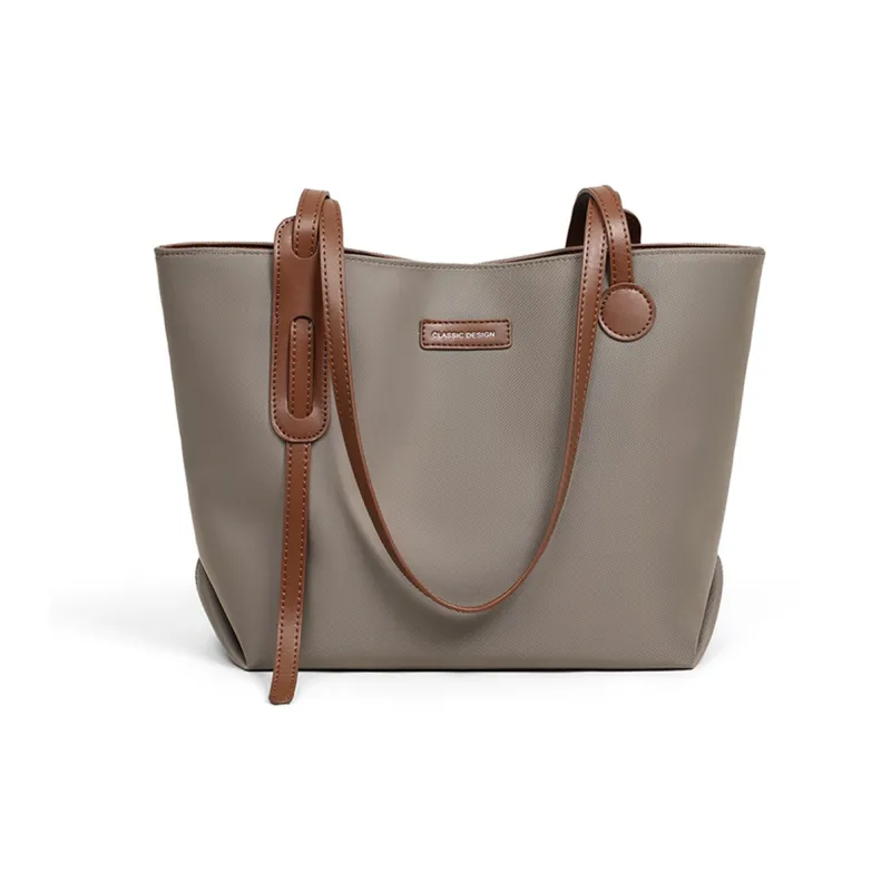 VINEY Fabric Tote Shopping Bag Shoulder Bag Large Size Women's Khaki-1