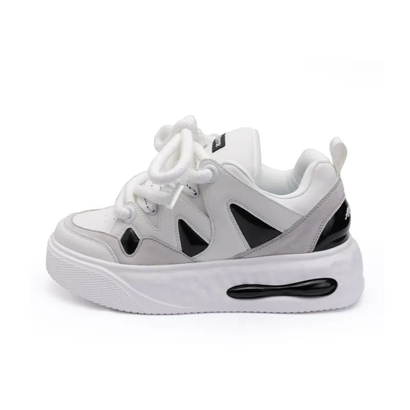 ABCIU Anti Slip And Wear Resistant Height Increasing Low Top Skateboard Shoes Unisex White Black-0