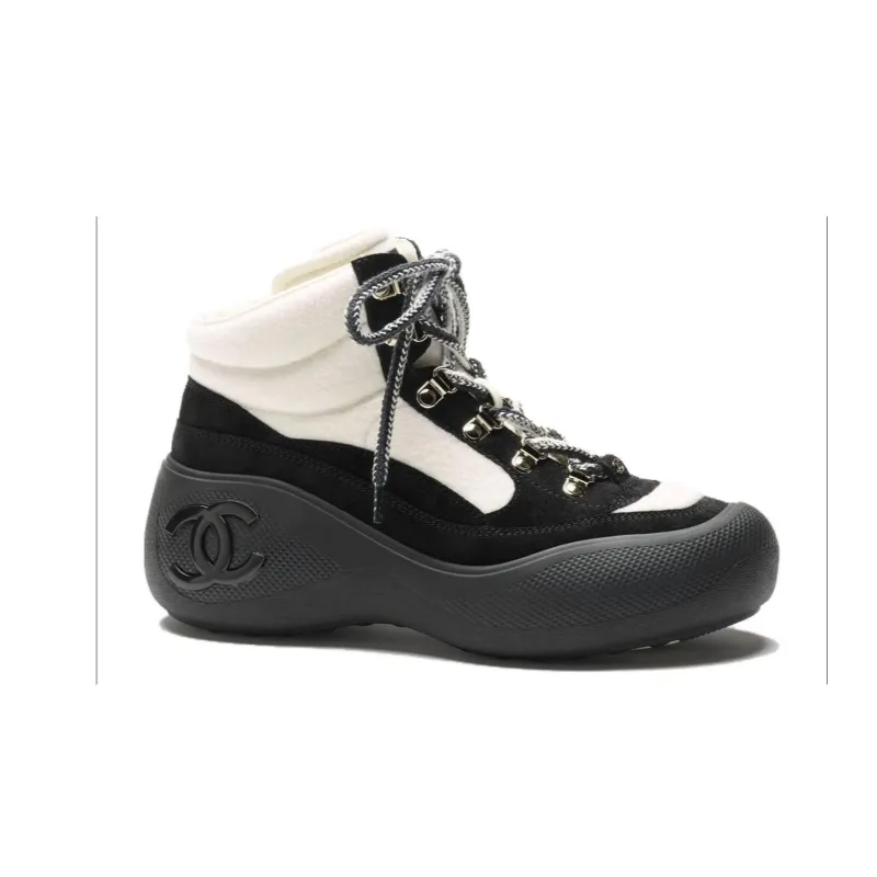 CHANEL High Top Casual Shoes Women's Ivory White And Black-6