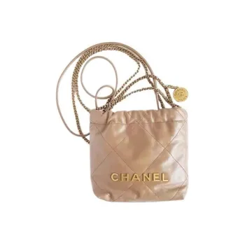 CHANEL 22Bag Shiny Calfskin Bucket Bags Shoulder Bag Crossbody Bag Mini Women's Milk Tea Beige