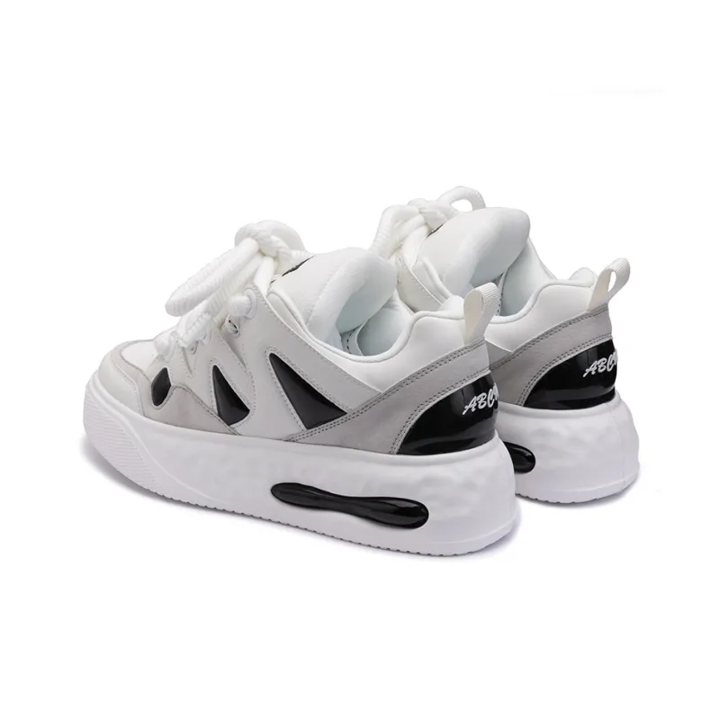 ABCIU Anti Slip And Wear Resistant Height Increasing Low Top Skateboard Shoes Unisex White Black-5