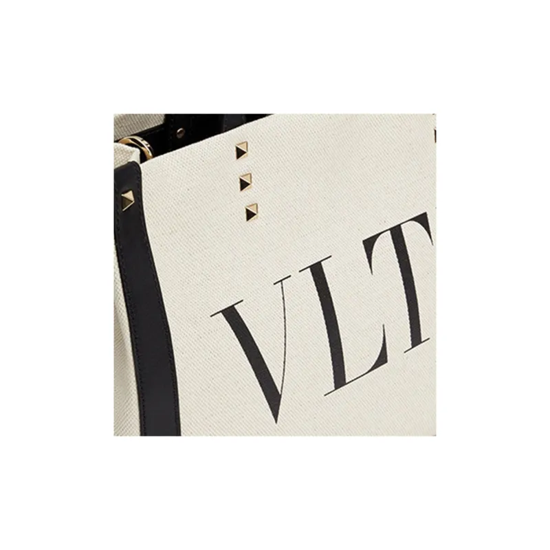 Valentino VLTN Canvas Tote Bag Shopping Bag Shoulder Bag Crossbody Bag Handbag Mini Women's Beige-4