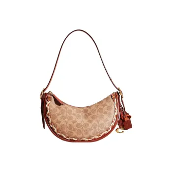 COACH Luna Canvas With Cow Leather Shoulder Bag Handbag Shoulder Bag Large Size Women's Brown