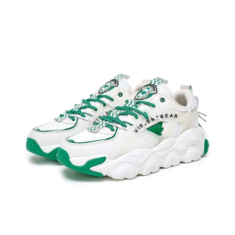 Violentbear Cushioning, Slip Resistant, And Abrasion Resistant Low Top Chunky Sneakers Unisex White Green-2